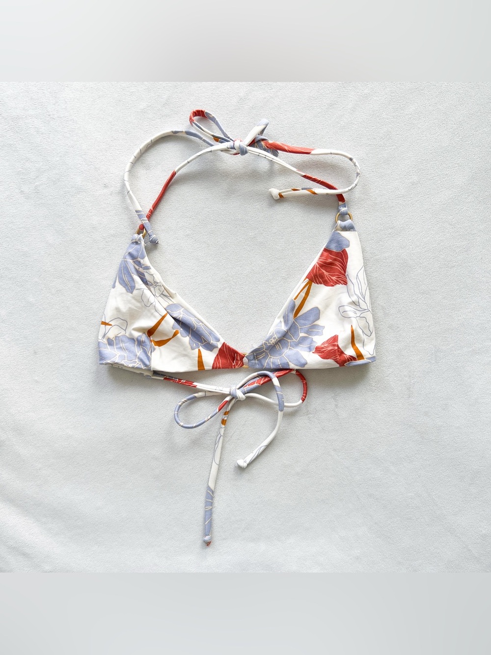 Floral Triangle Bikini Top in White with Red & Blue Flowers
